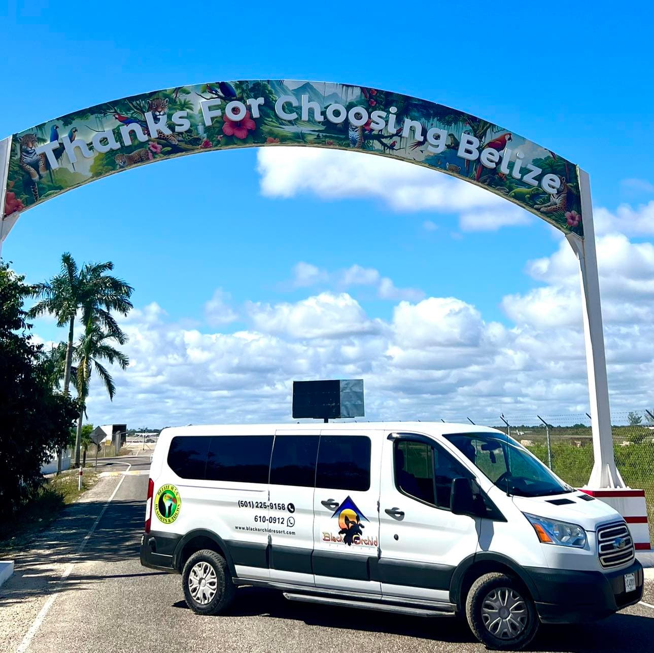 Van arriving at Belize City airport Van arriving at Belize City airport